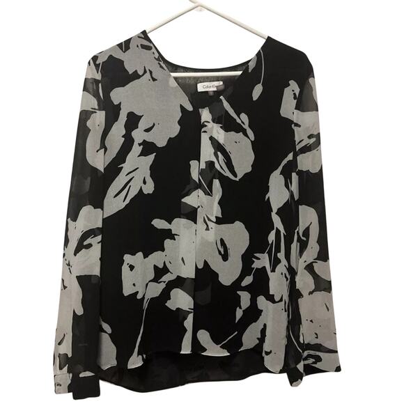 Calvin Klein Black and White floral Blouse - Medium - Picture 1 of 5